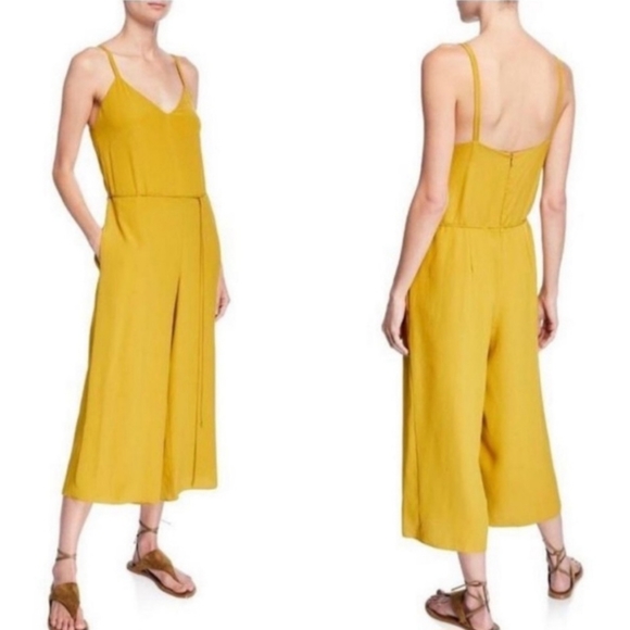 NWT Vince Golden Yellow V-Neck Cami Cropped Wide Leg Silky Jumpsuit - Picture 1 of 16